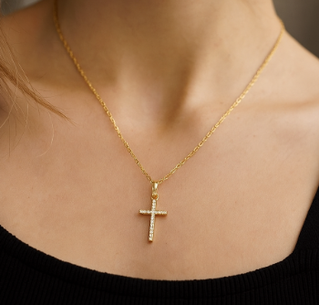 Cross Pendant Rhinestone Inlay Adjustable