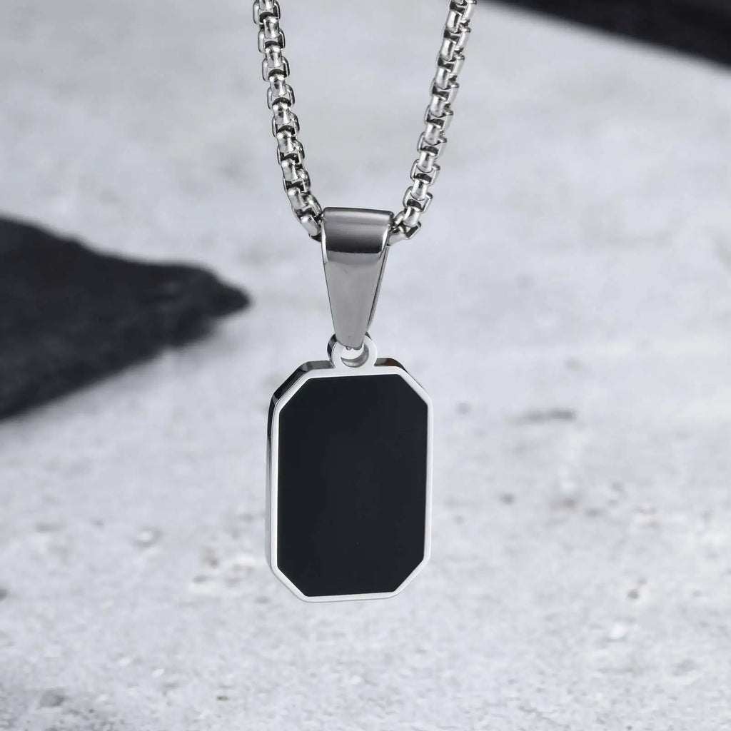 Stylish Men's Black Enamel Necklaces,Stainless Steel Geometric Square Pendant