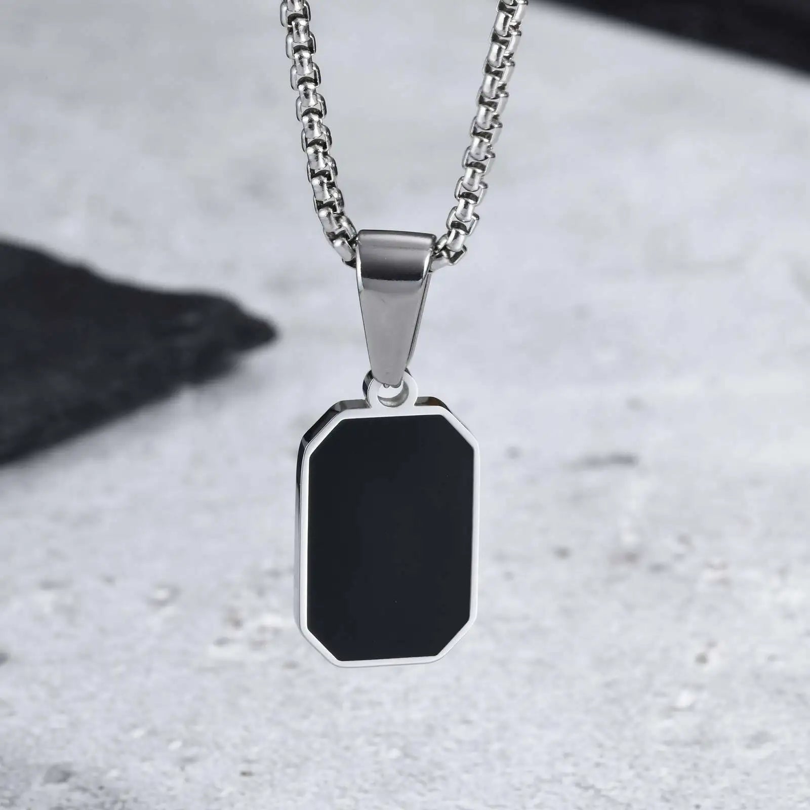 Stylish Men's Black Enamel Necklaces,Stainless Steel Geometric Square Pendant