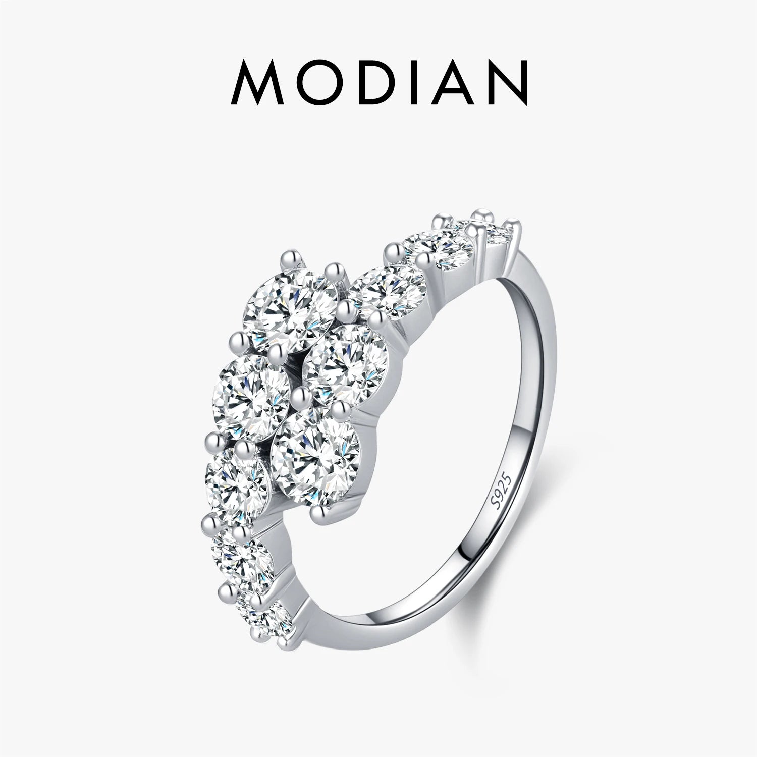 MODIAN 925 Sterling Silver Classic Luxury Round CZ Eternity Band Rings