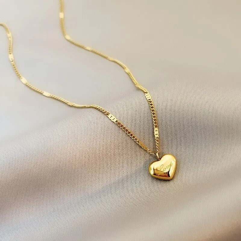 Gold color Necklace Engraved Love Collarbone Chain