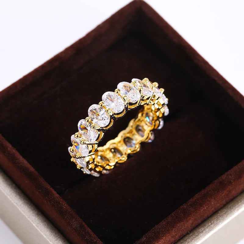 New Luxury Female White Crystal Stone Ring Rose Gold Silver Wedding 925 Silver Ring