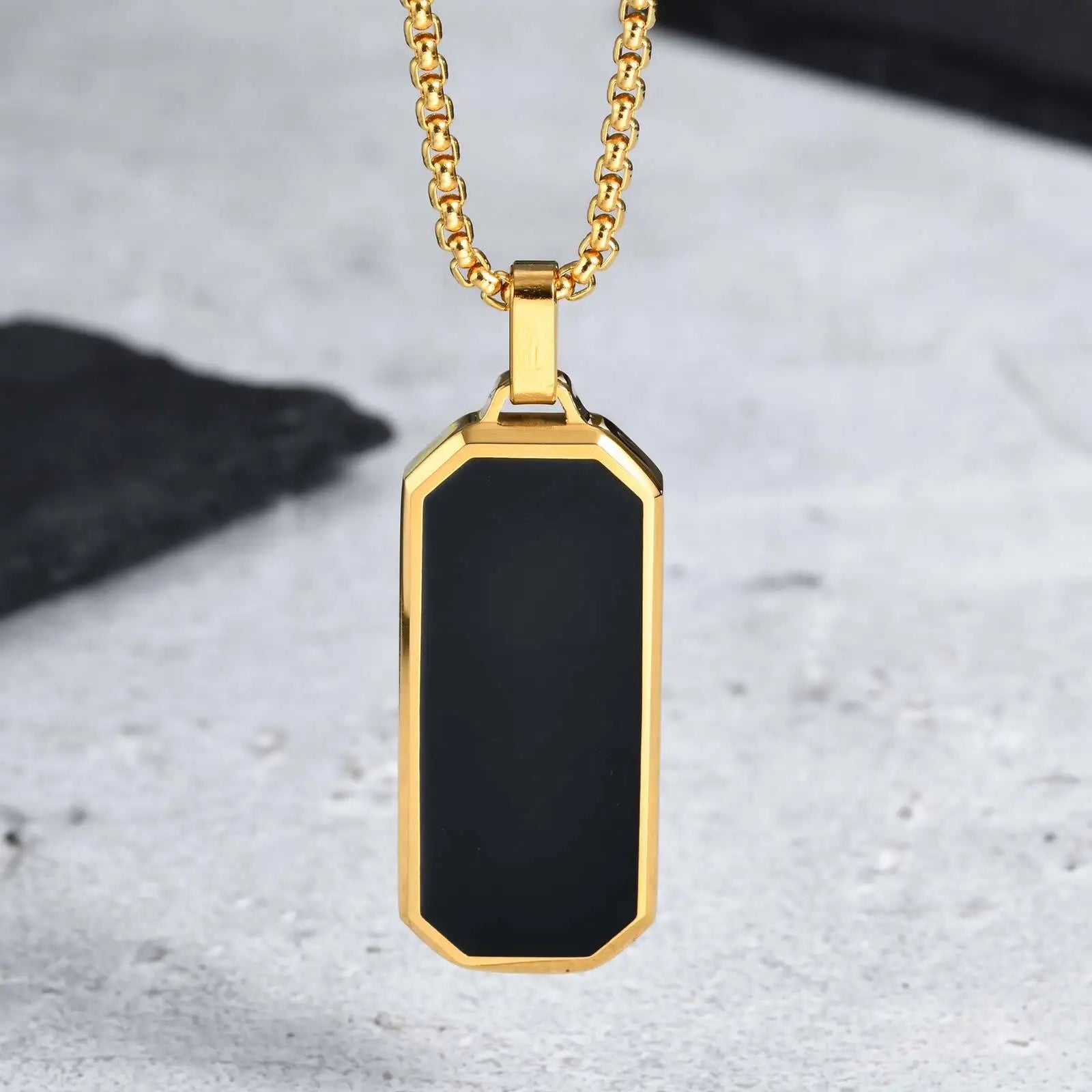 Stylish Men's Black Enamel Necklaces,Stainless Steel Geometric Square Pendant
