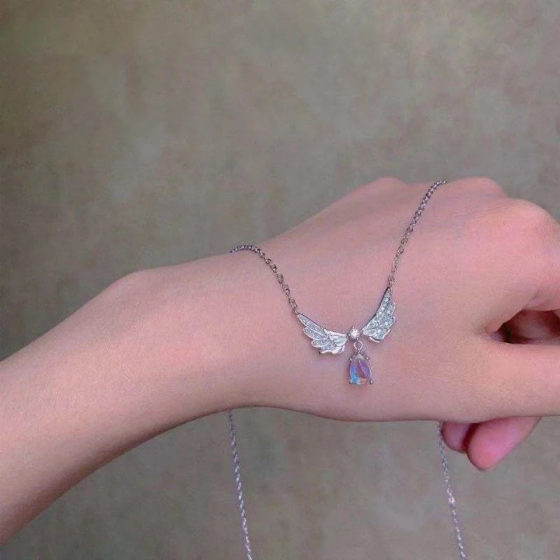 Angel Wings Pendant Necklace Exquisite Moonstone