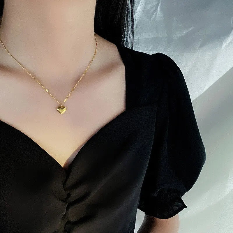 Gold color Necklace Engraved Love Collarbone Chain