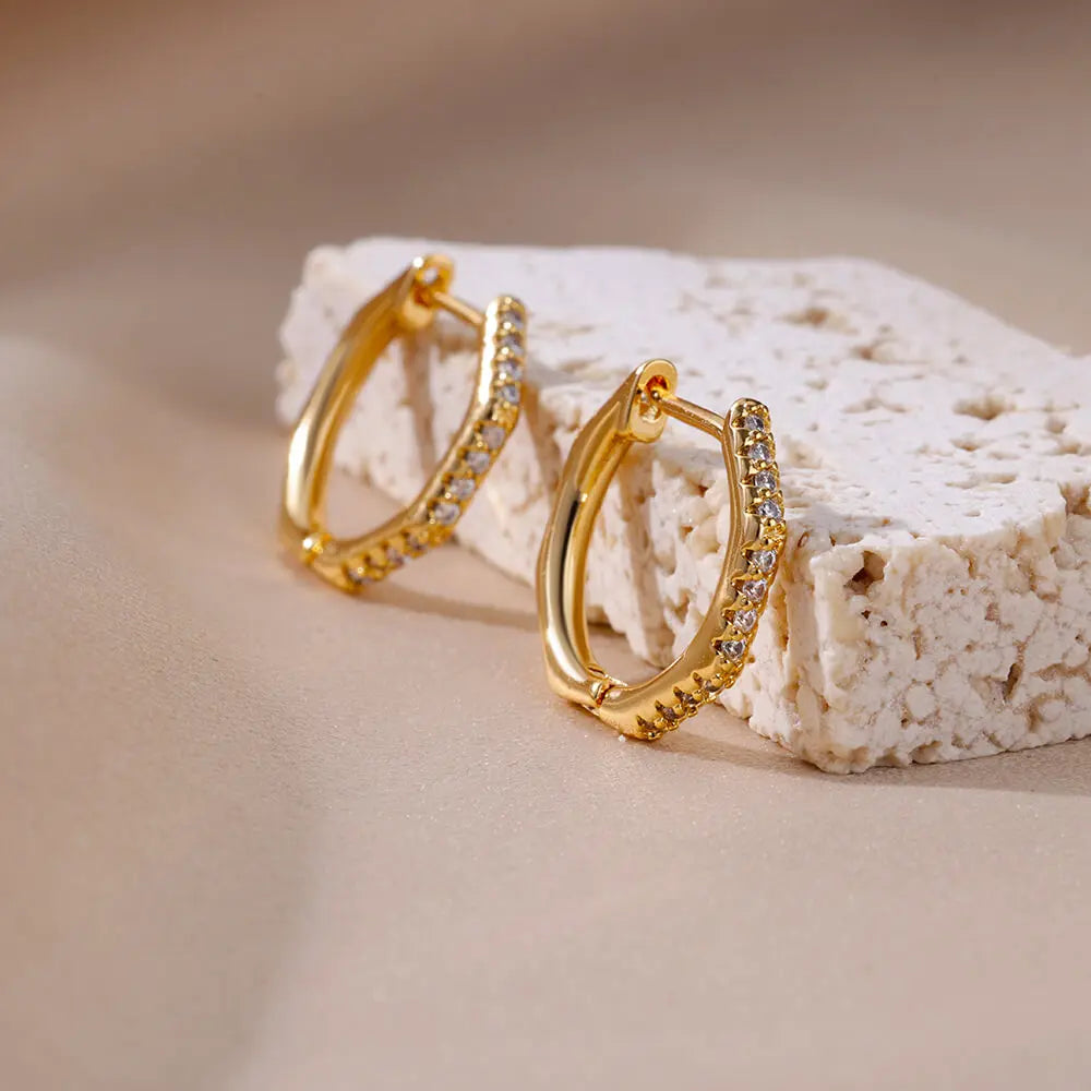 Zirconia Polygon Earrings Hoop