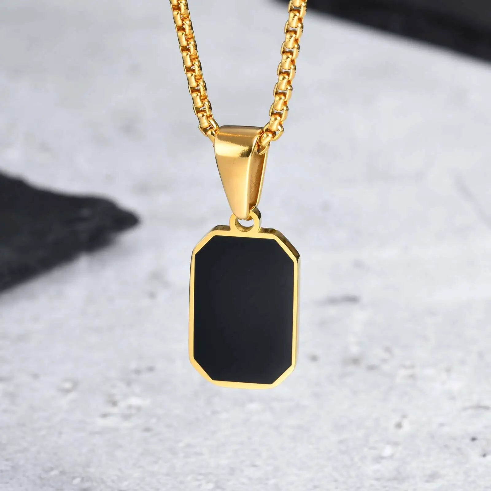 Stylish Men's Black Enamel Necklaces,Stainless Steel Geometric Square Pendant
