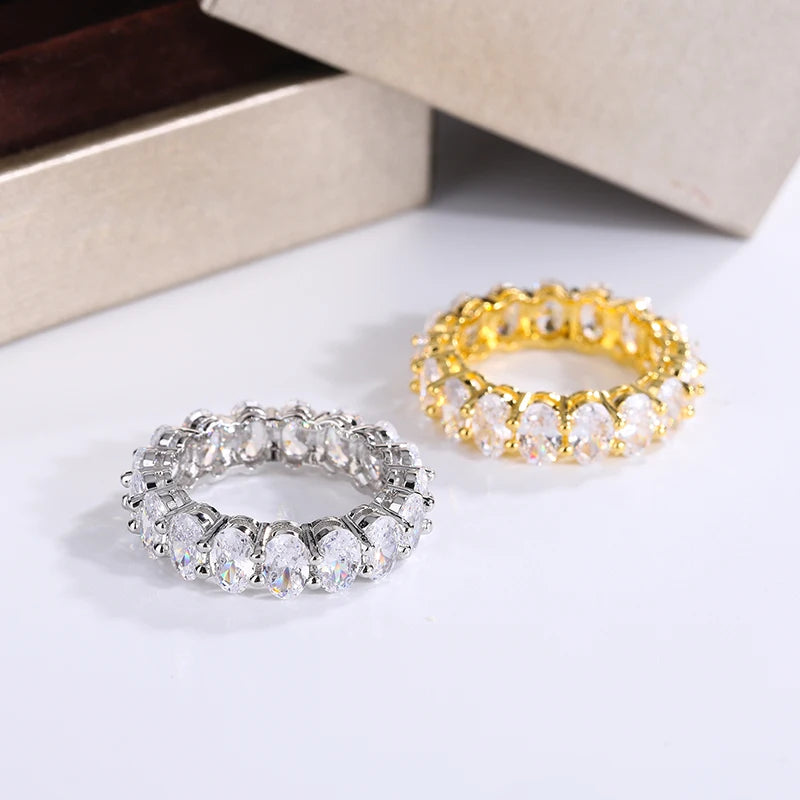 New Luxury Female White Crystal Stone Ring Rose Gold Silver Wedding 925 Silver Ring