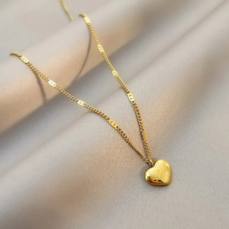 Gold color Necklace Engraved Love Collarbone Chain
