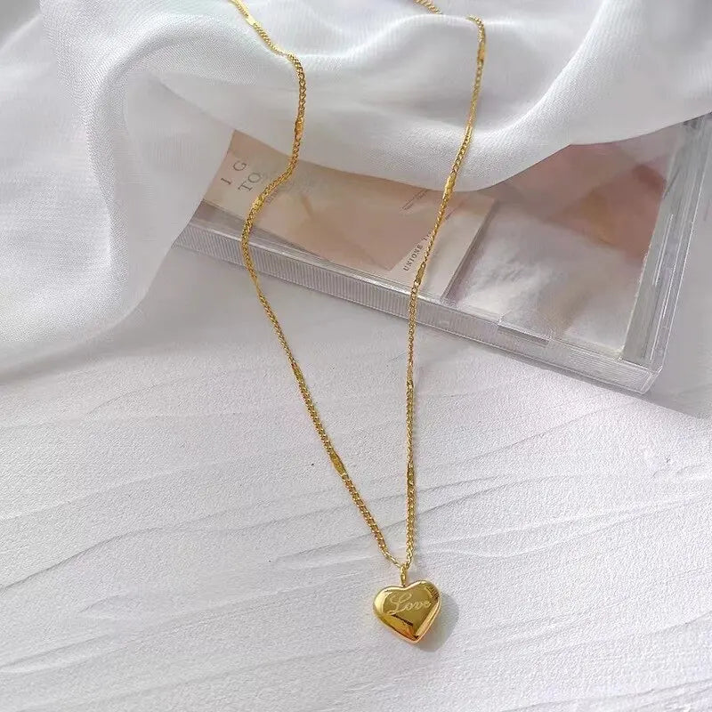 Gold color Necklace Engraved Love Collarbone Chain