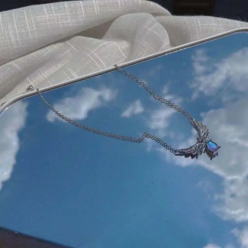 Angel Wings Pendant Necklace Exquisite Moonstone