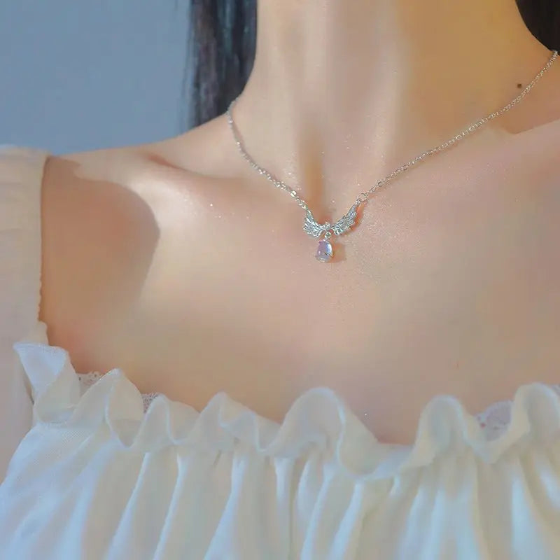 Angel Wings Pendant Necklace Exquisite Moonstone