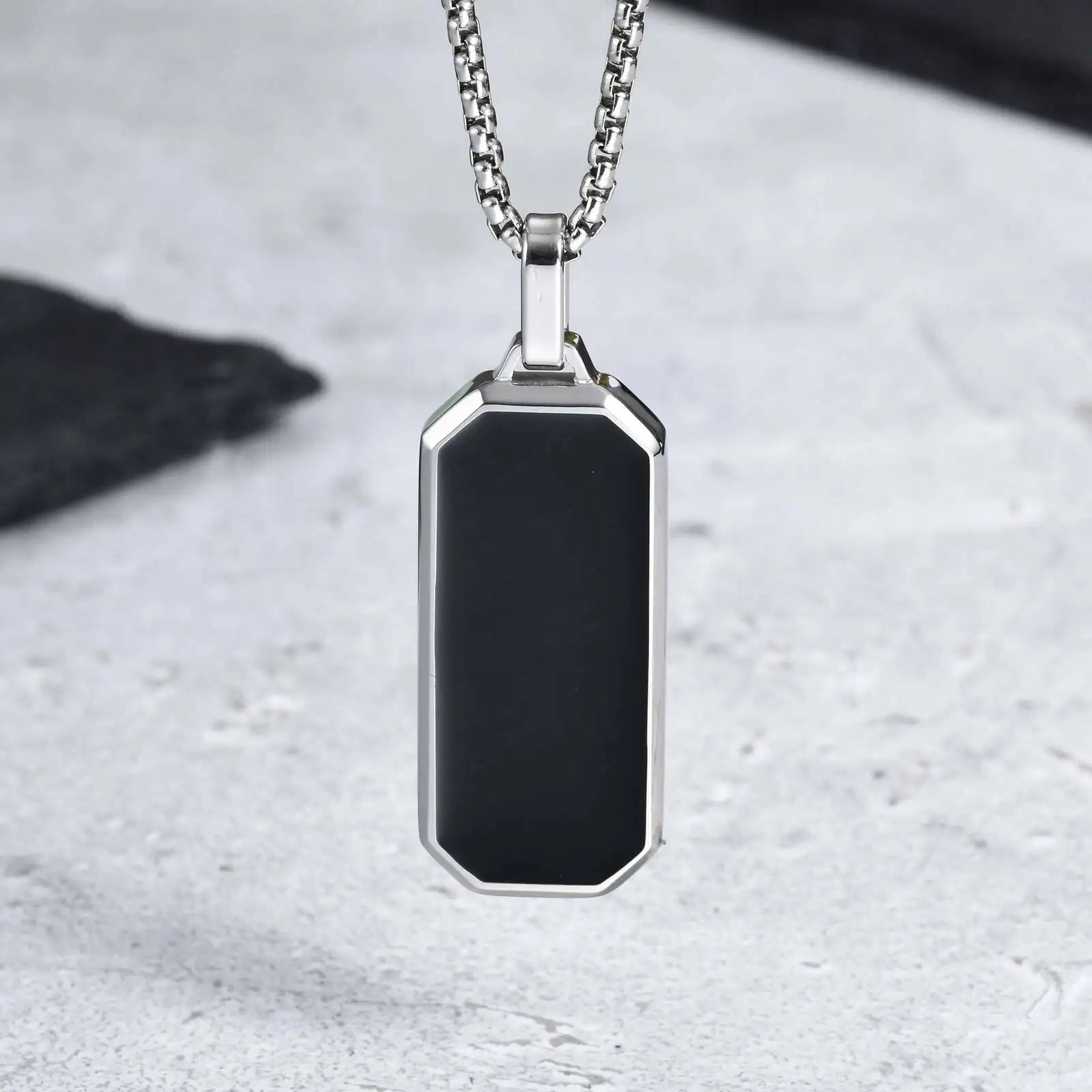 Stylish Men's Black Enamel Necklaces,Stainless Steel Geometric Square Pendant