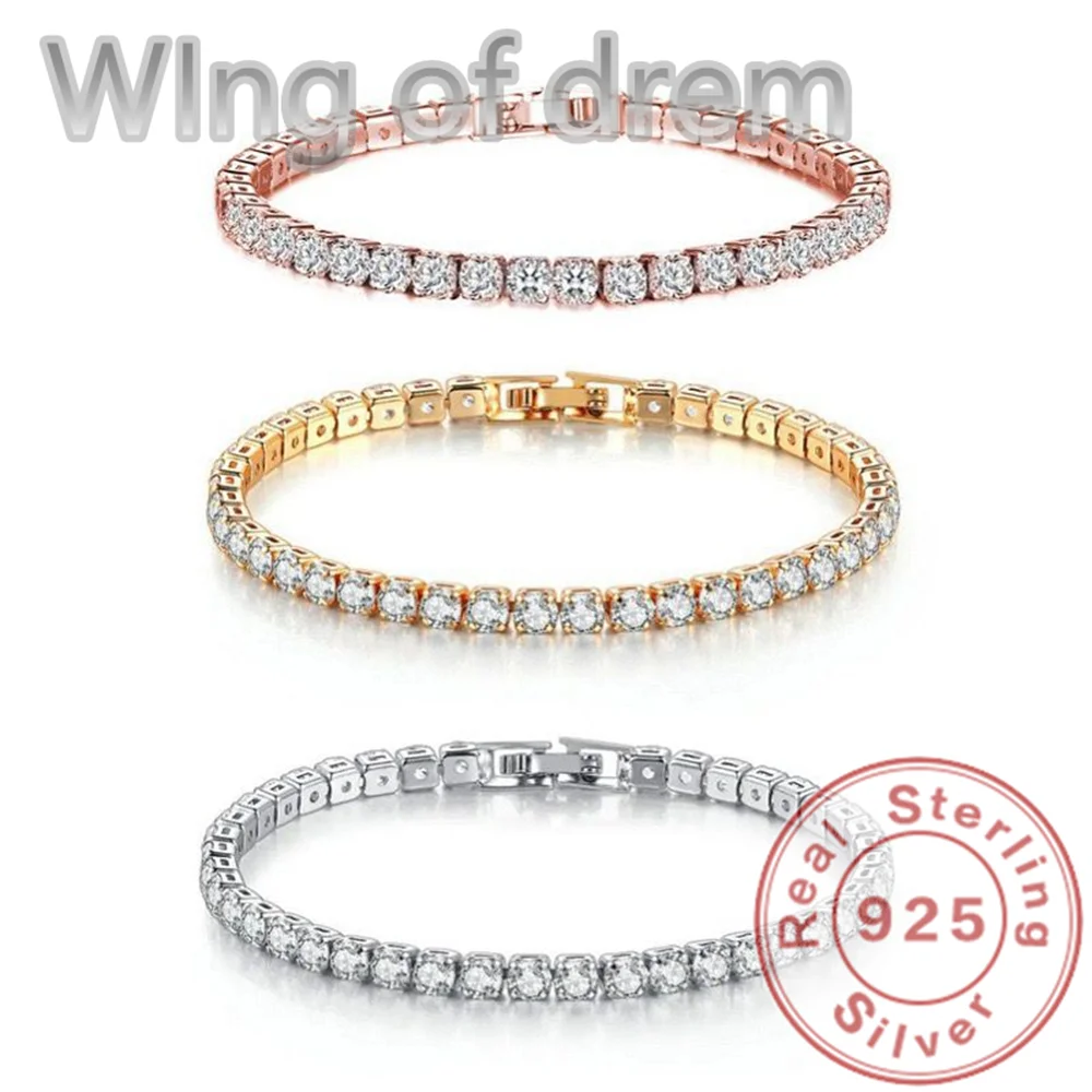 Dazzling 925 Sterling Silver Bracelet Rose Gold Shining Cubic Zirconia Bracelet