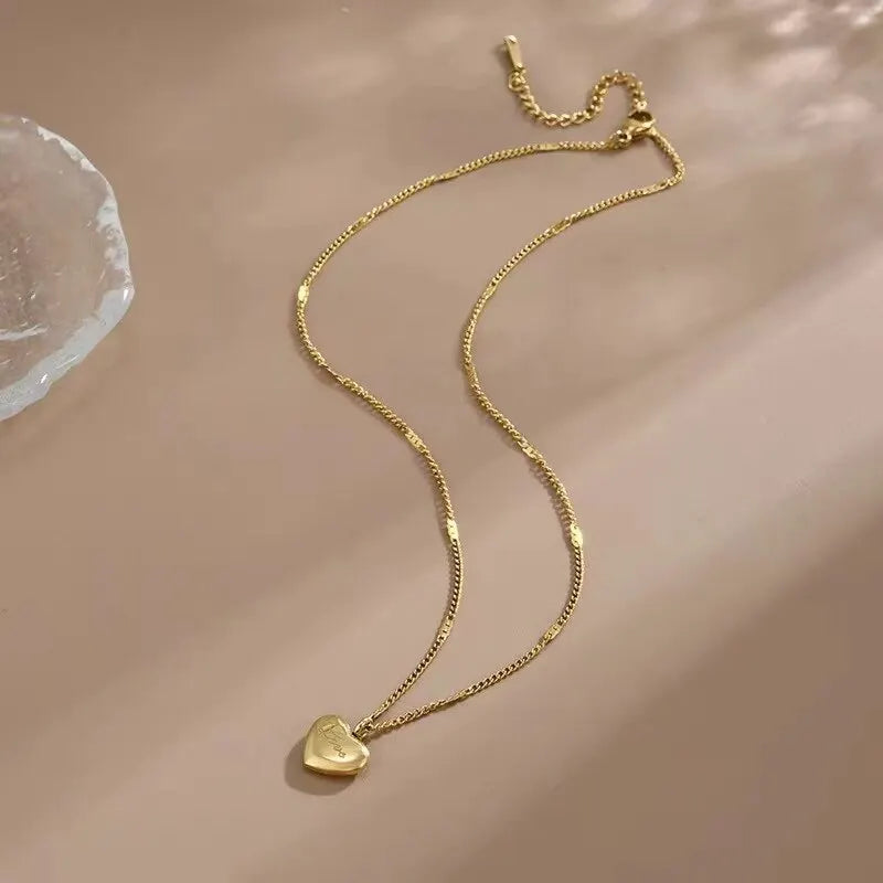Gold color Necklace Engraved Love Collarbone Chain