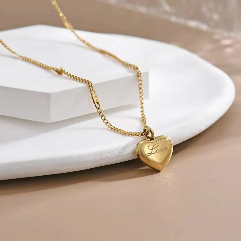 Gold color Necklace Engraved Love Collarbone Chain