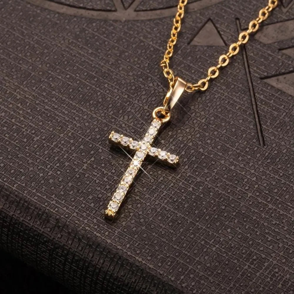 Cross Pendant Rhinestone Inlay Adjustable