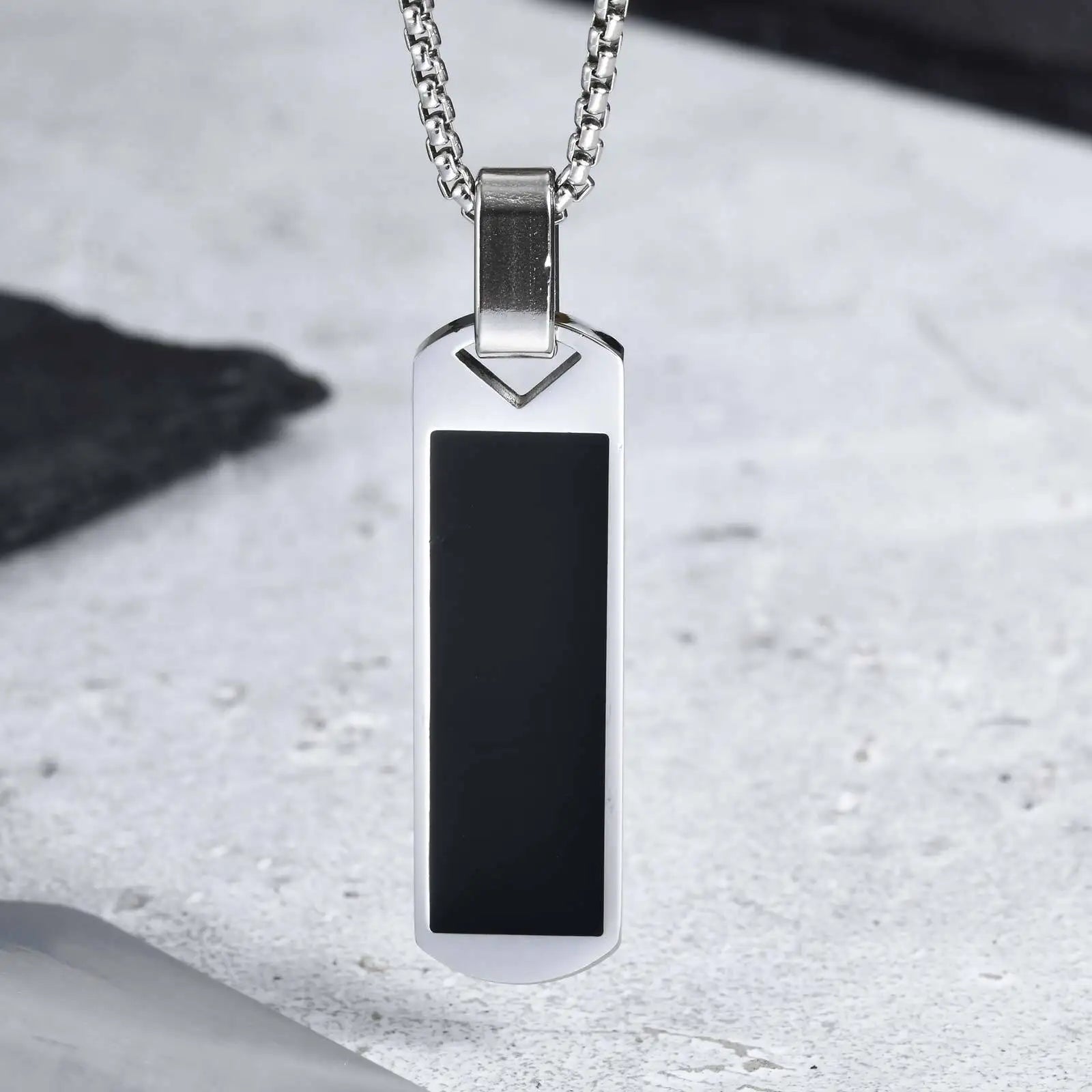 Stylish Men's Black Enamel Necklaces,Stainless Steel Geometric Square Pendant
