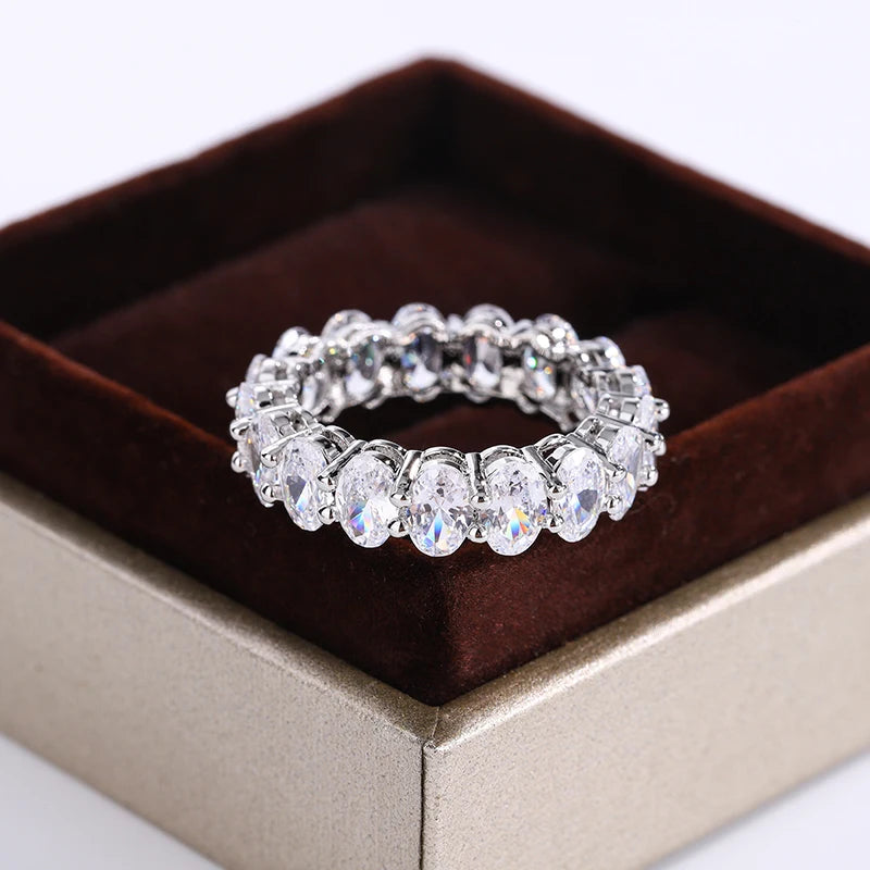 New Luxury Female White Crystal Stone Ring Rose Gold Silver Wedding 925 Silver Ring