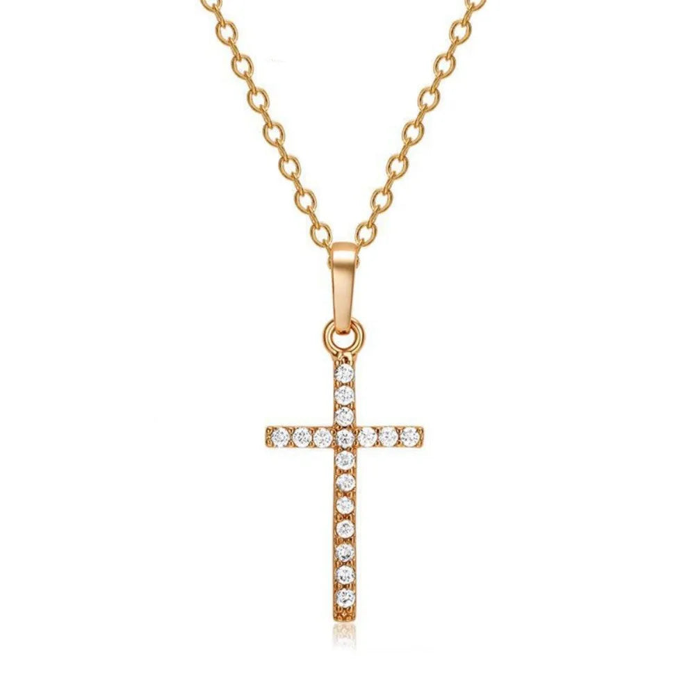 Cross Pendant Rhinestone Inlay Adjustable