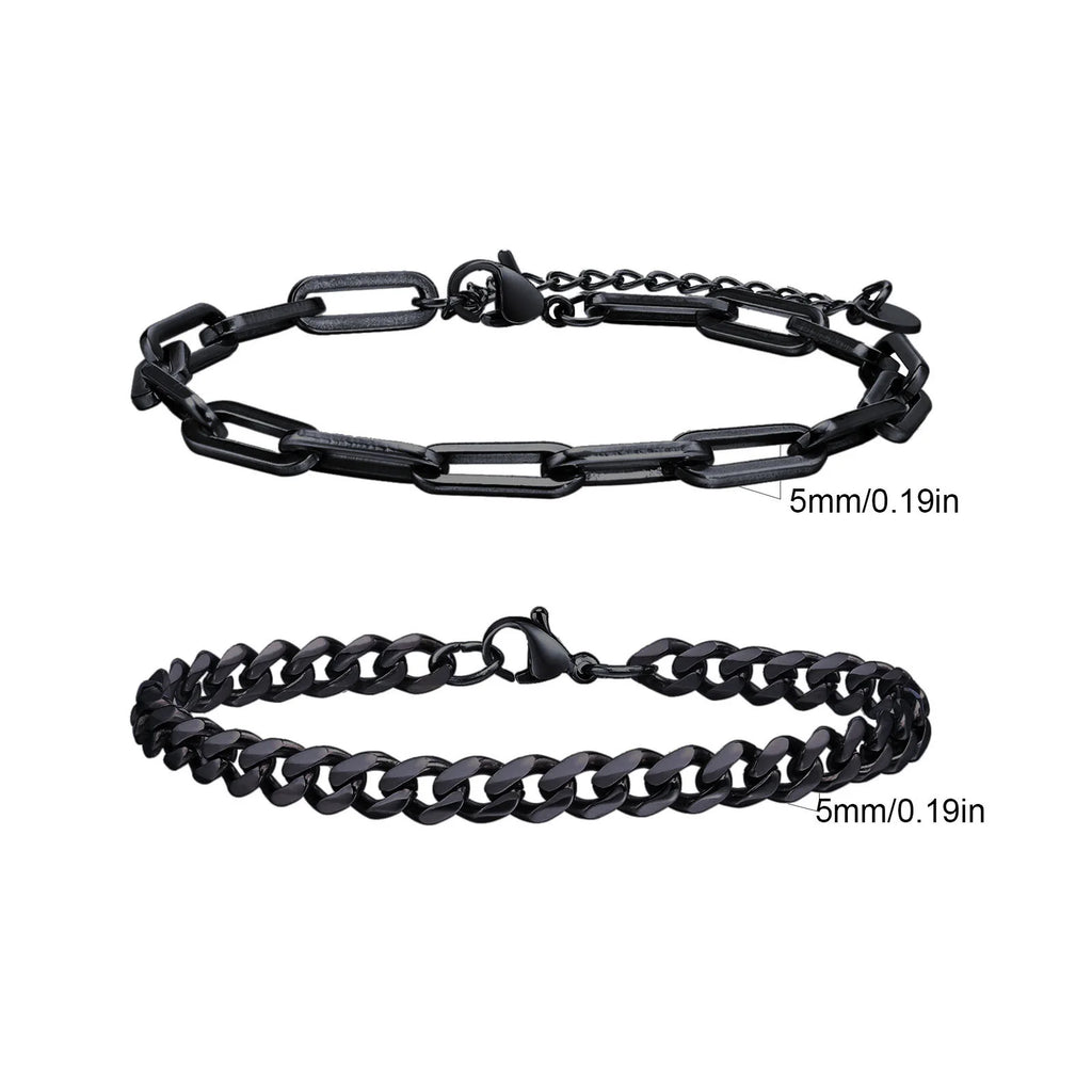 2 pcs Men's Cuban Chain Bracelets,Stainless Steel Rectangular Chain Bracelet