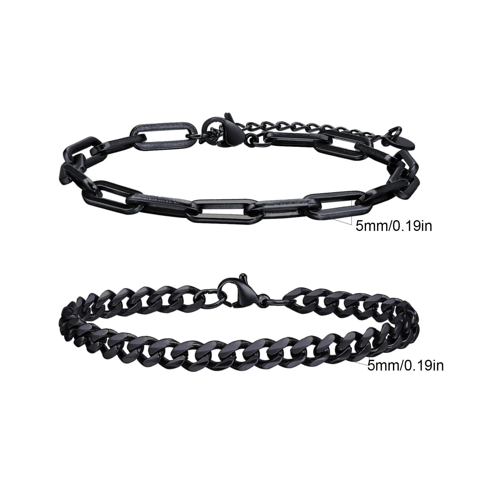 2 pcs Men's Cuban Chain Bracelets,Stainless Steel Rectangular Chain Bracelet