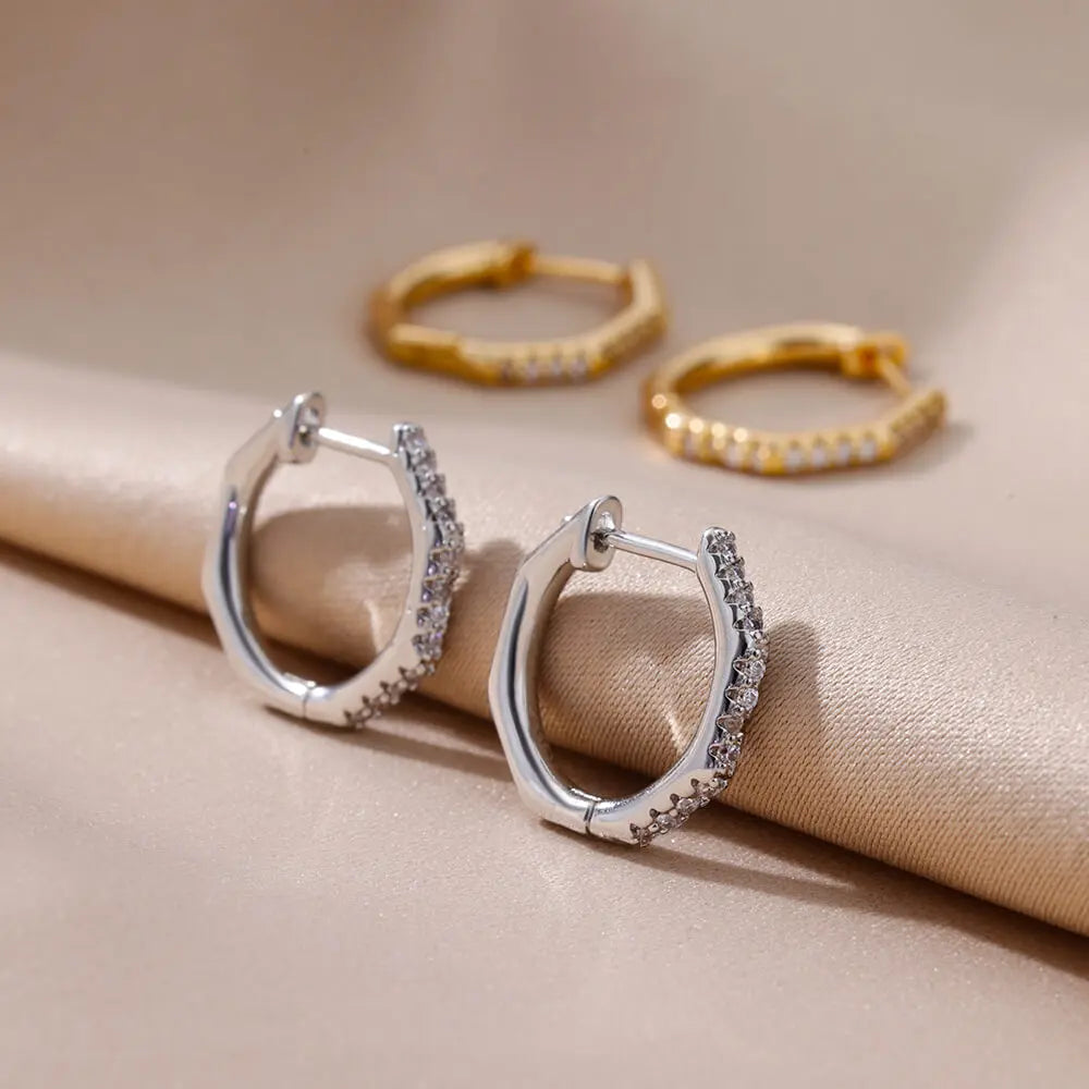 Zirconia Polygon Earrings Hoop