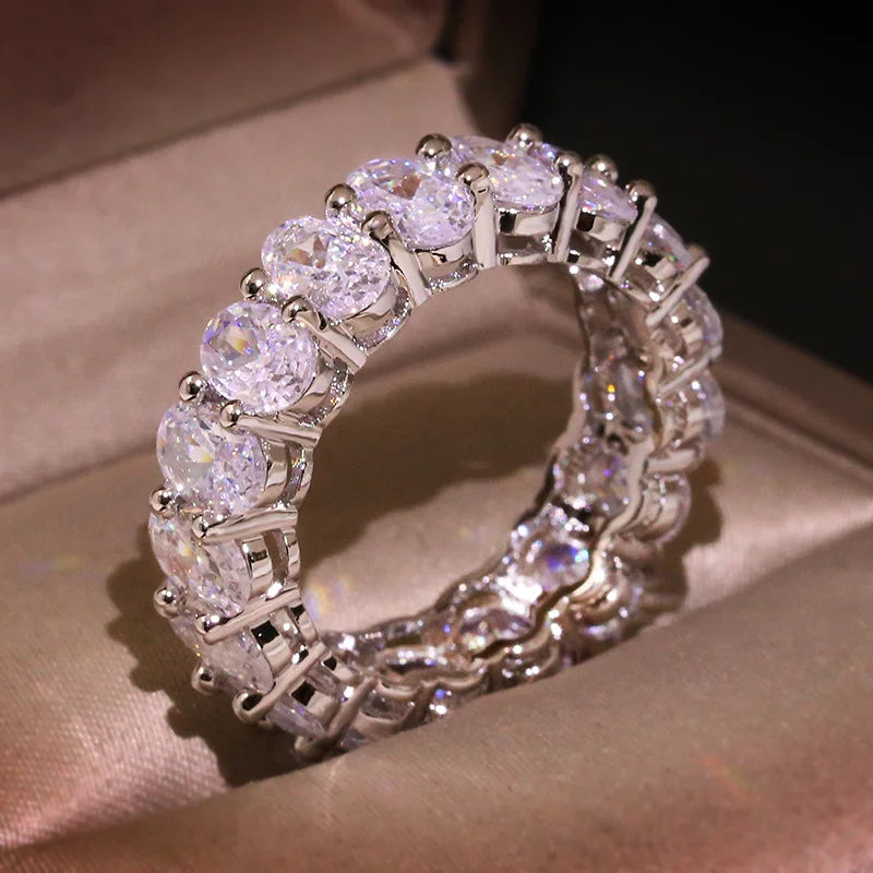 New Luxury Female White Crystal Stone Ring Rose Gold Silver Wedding 925 Silver Ring