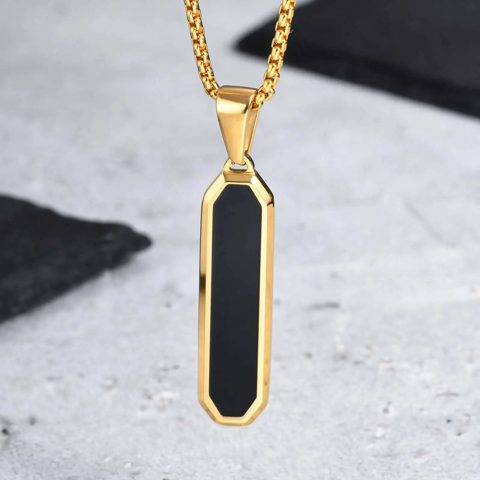 Stylish Men's Black Enamel Necklaces,Stainless Steel Geometric Square Pendant