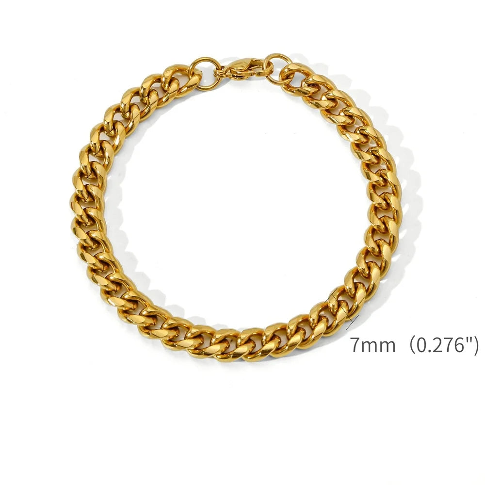 Gold Color Stainless Steel Cuban Chain Men's Bracelet