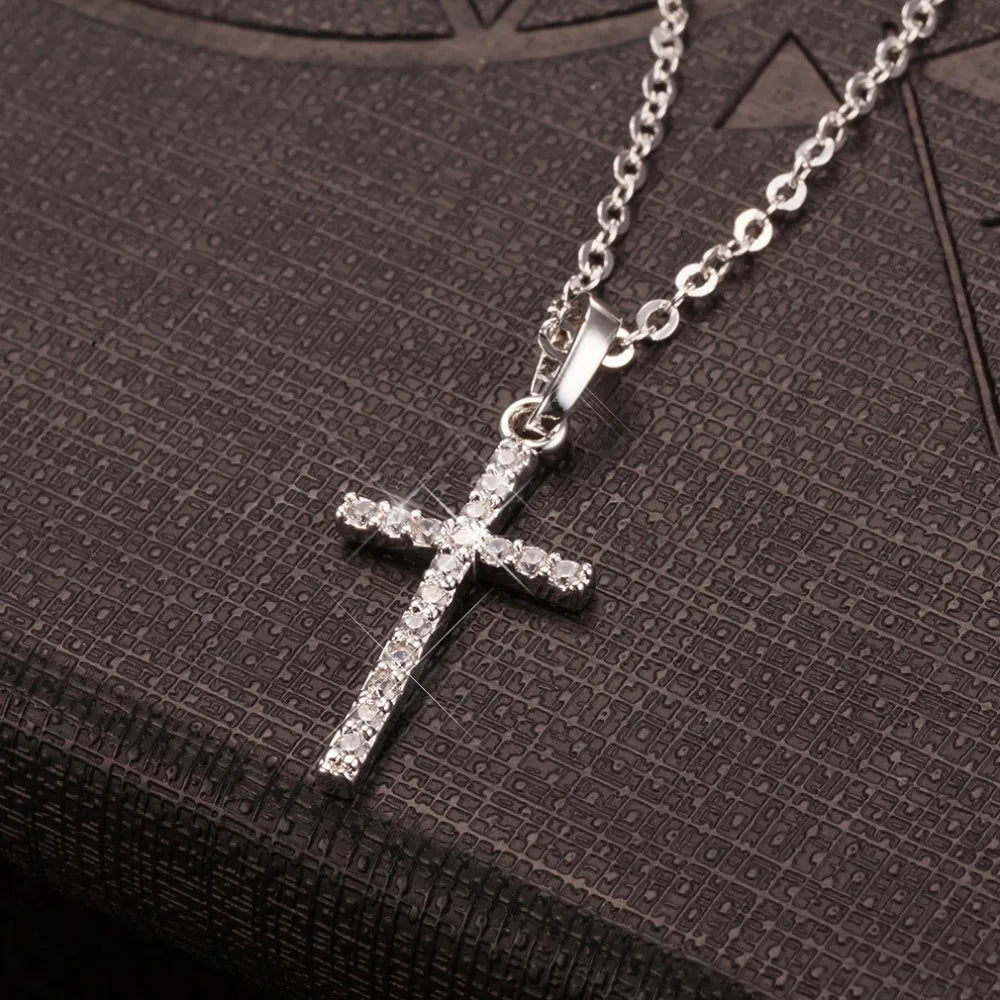 Cross Pendant Rhinestone Inlay Adjustable