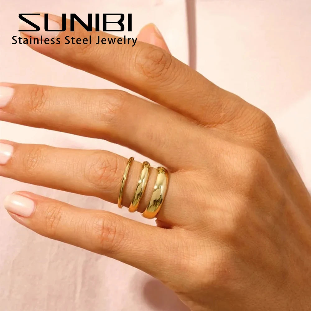 Minimalist Stainless Steel Rings Thin Classic Combo Dome Stacking Steel Wedding Rings Gift Gold Color Jewelry