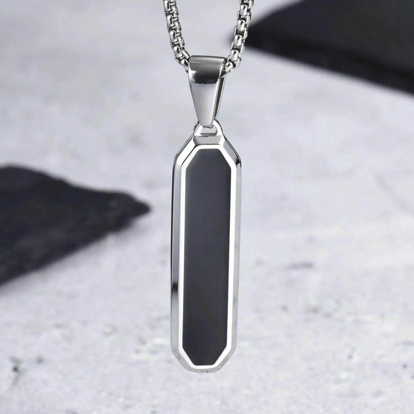 Stylish Men's Black Enamel Necklaces,Stainless Steel Geometric Square Pendant