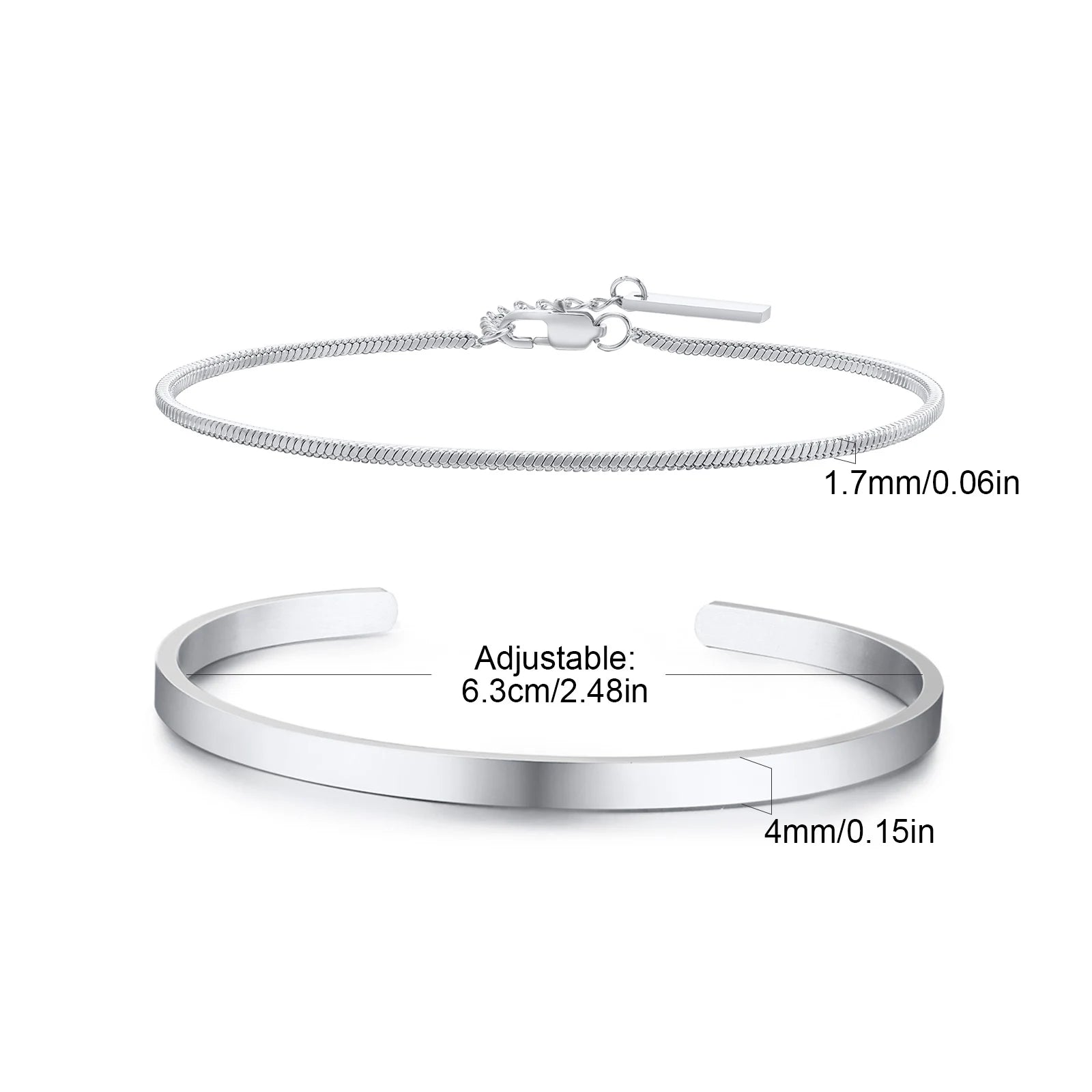 Trendy 4mm Cuff Bracelet for Men,2pcs/set Waterproof Chain LInk Adjustable Writband,Causal Jewelry Gift for Husband Dad BBF