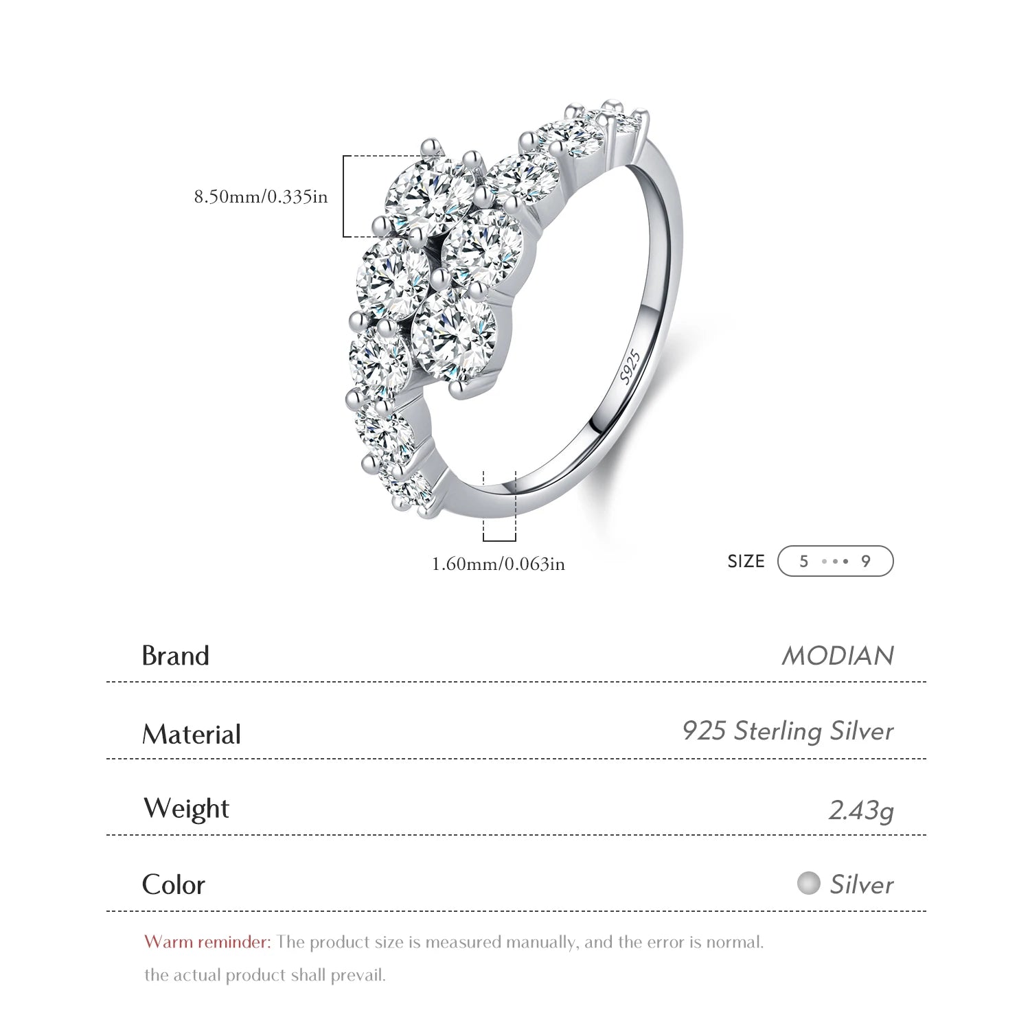 MODIAN 925 Sterling Silver Classic Luxury Round CZ Eternity Band Rings