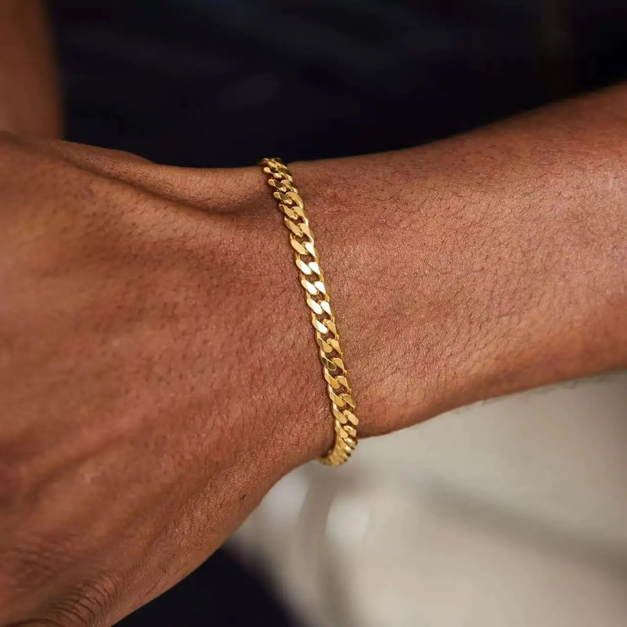 Gold Color Stainless Steel Cuban Chain Men's Bracelet