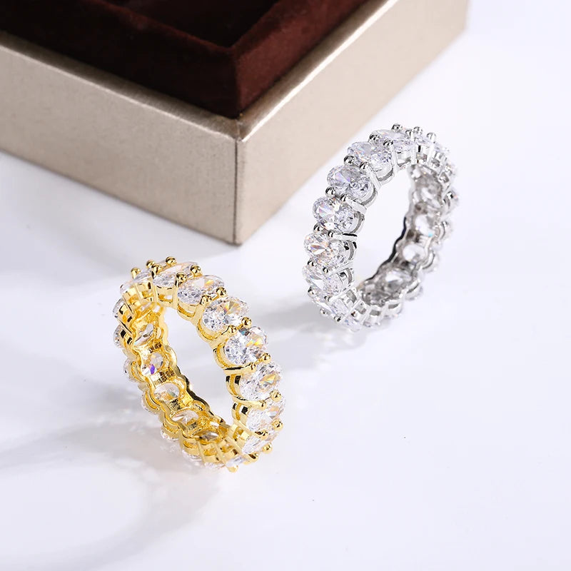 New Luxury Female White Crystal Stone Ring Rose Gold Silver Wedding 925 Silver Ring