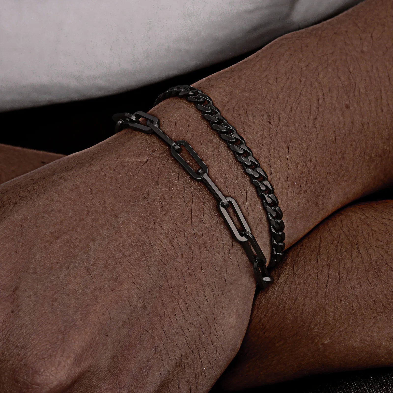 2 pcs Men's Cuban Chain Bracelets,Stainless Steel Rectangular Chain Bracelet