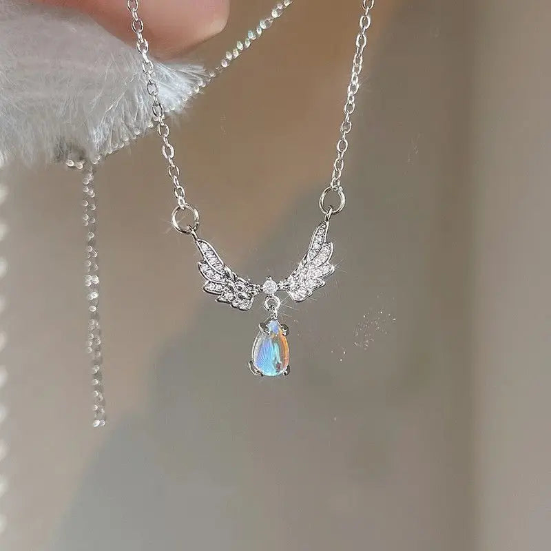 Angel Wings Pendant Necklace Exquisite Moonstone