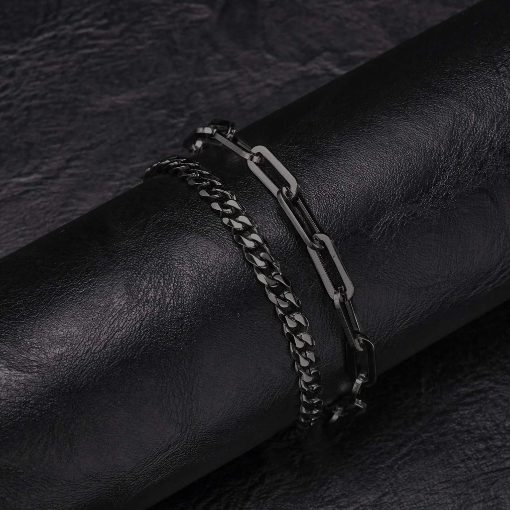 2 pcs Men's Cuban Chain Bracelets,Stainless Steel Rectangular Chain Bracelet