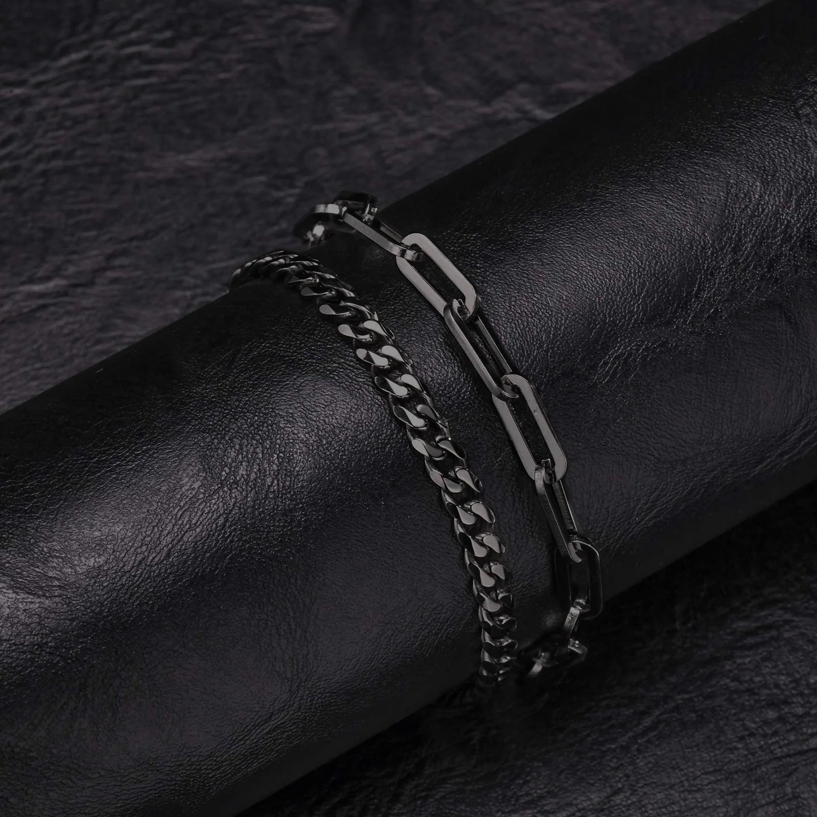 2 pcs Men's Cuban Chain Bracelets,Stainless Steel Rectangular Chain Bracelet