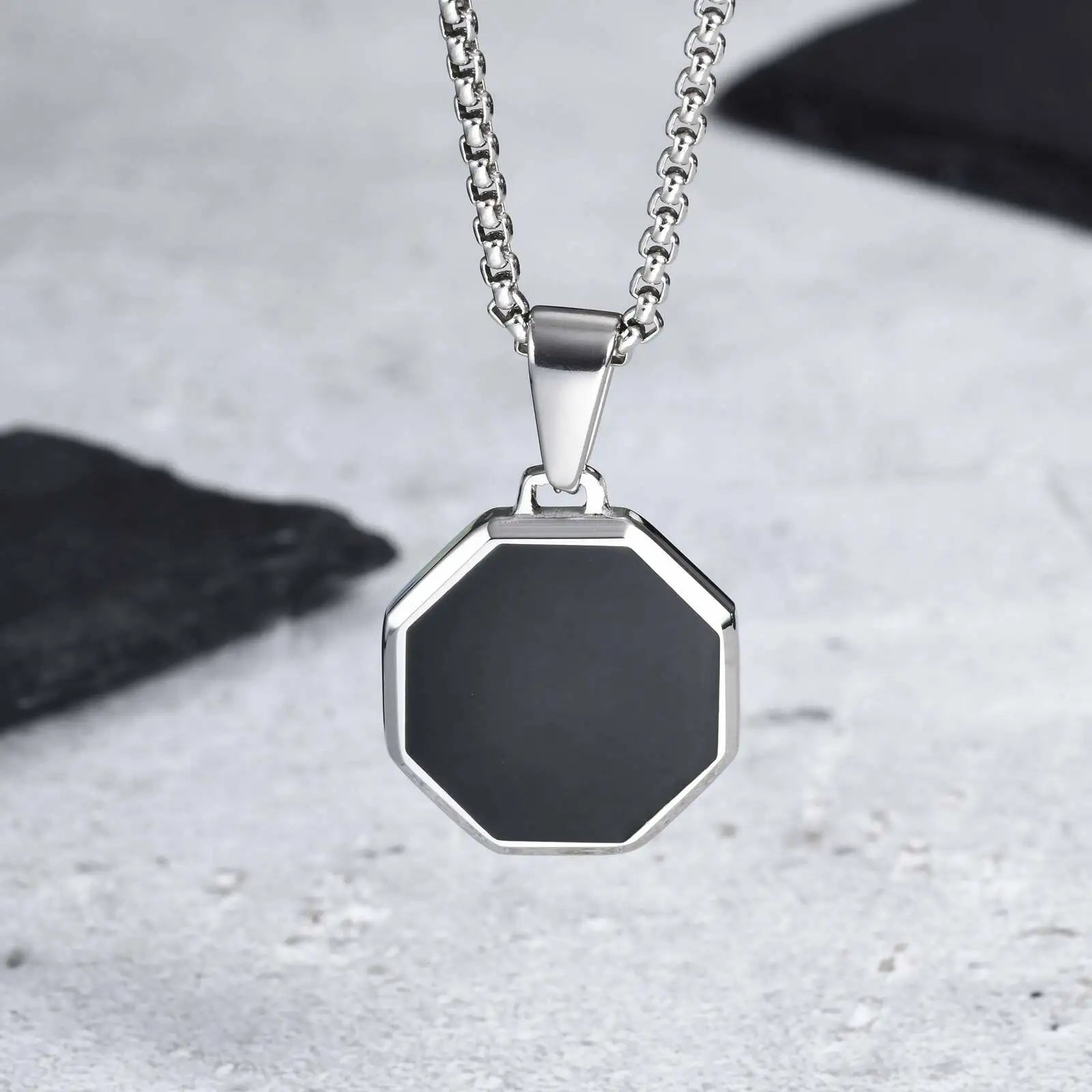 Stylish Men's Black Enamel Necklaces,Stainless Steel Geometric Square Pendant