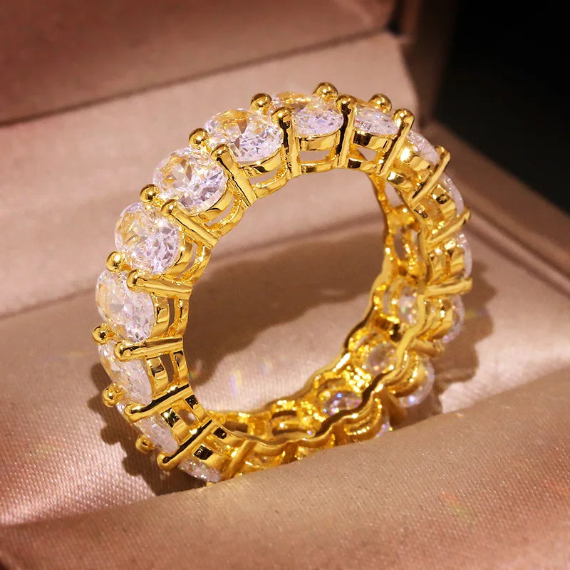 New Luxury Female White Crystal Stone Ring Rose Gold Silver Wedding 925 Silver Ring