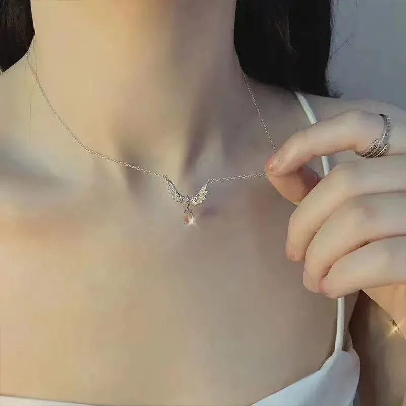 Angel Wings Pendant Necklace Exquisite Moonstone