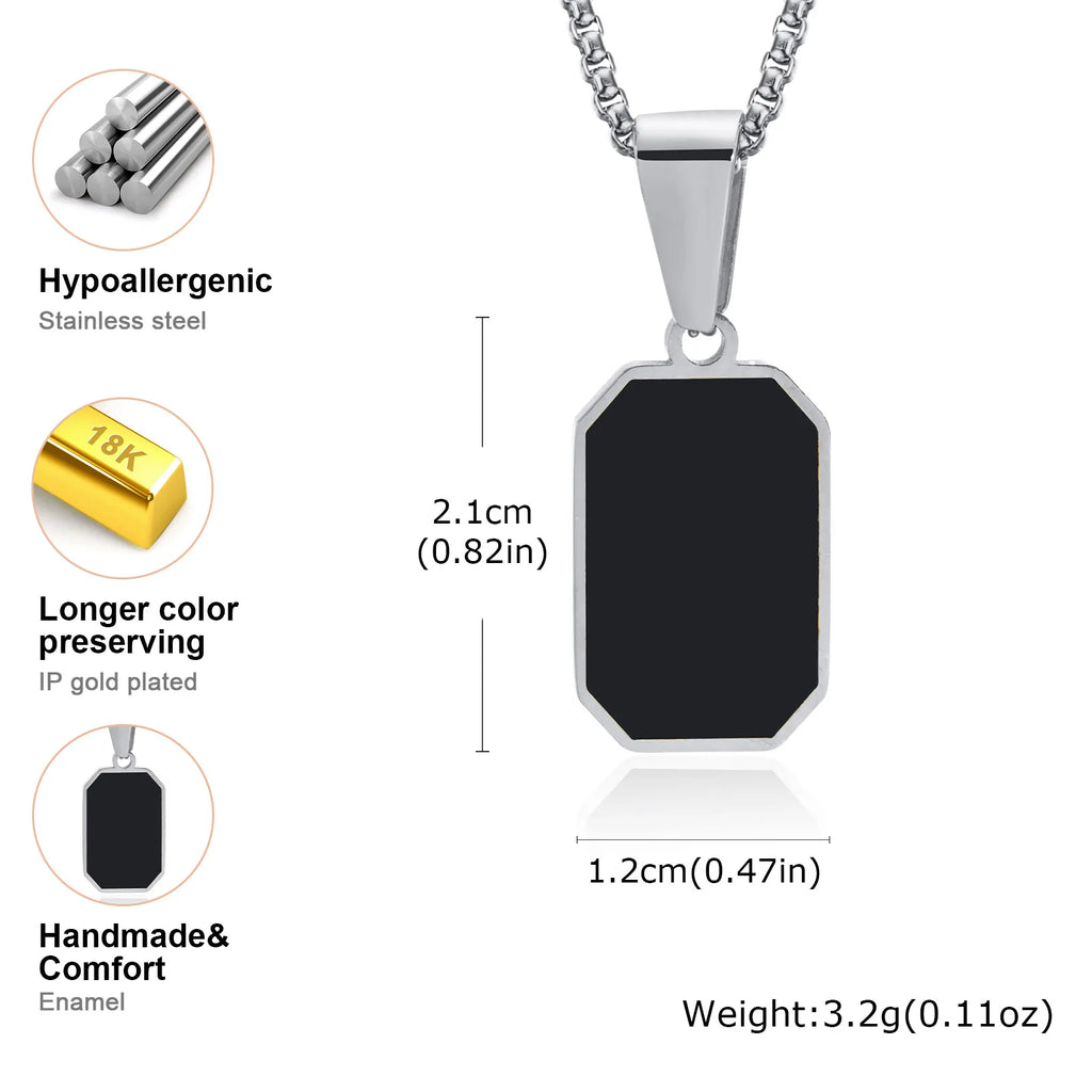 Stylish Men's Black Enamel Necklaces,Stainless Steel Geometric Square Pendant