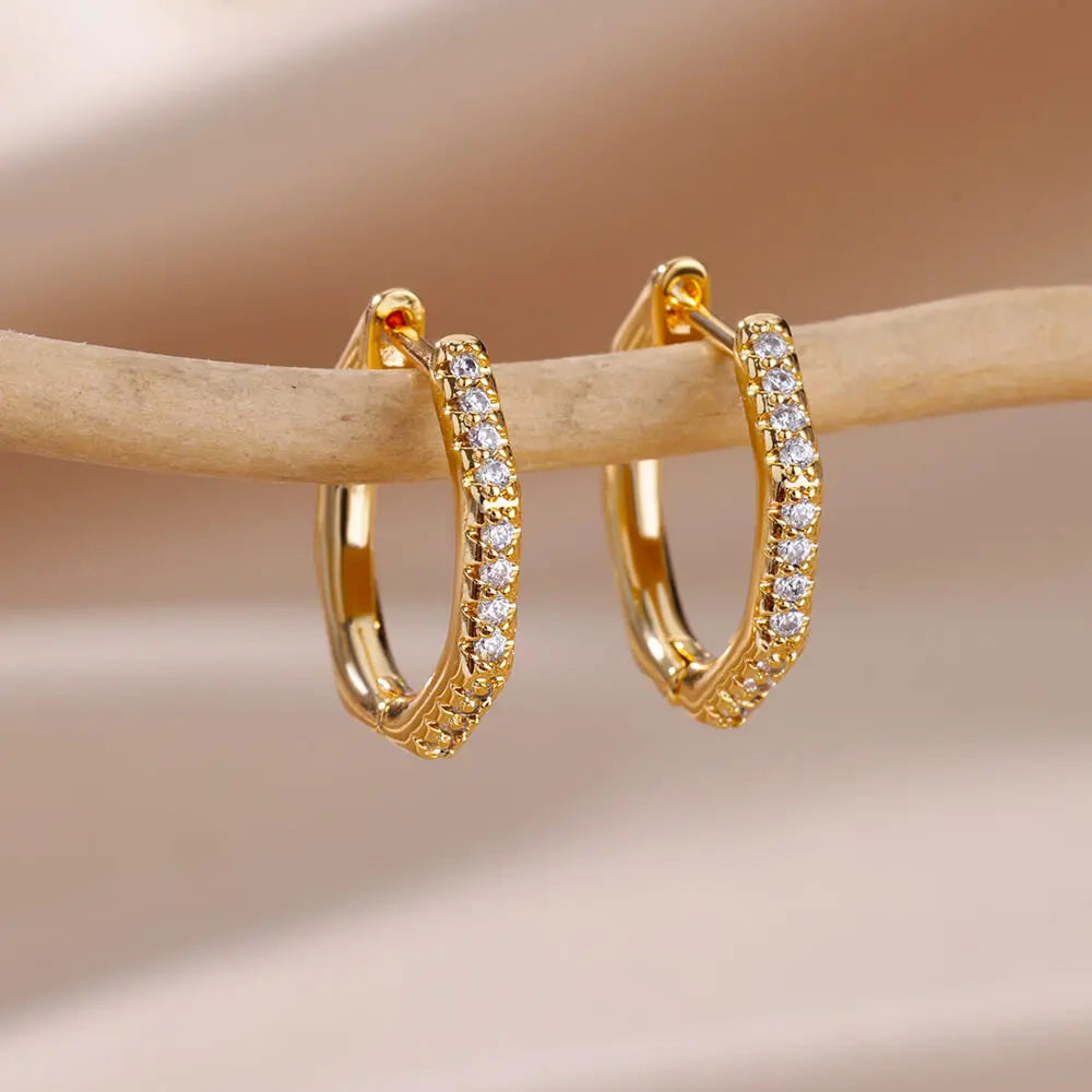 Zirconia Polygon Earrings Hoop