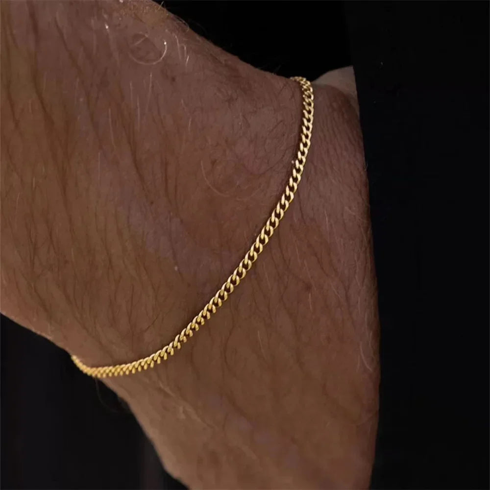 Gold Color Stainless Steel Cuban Chain Men's Bracelet