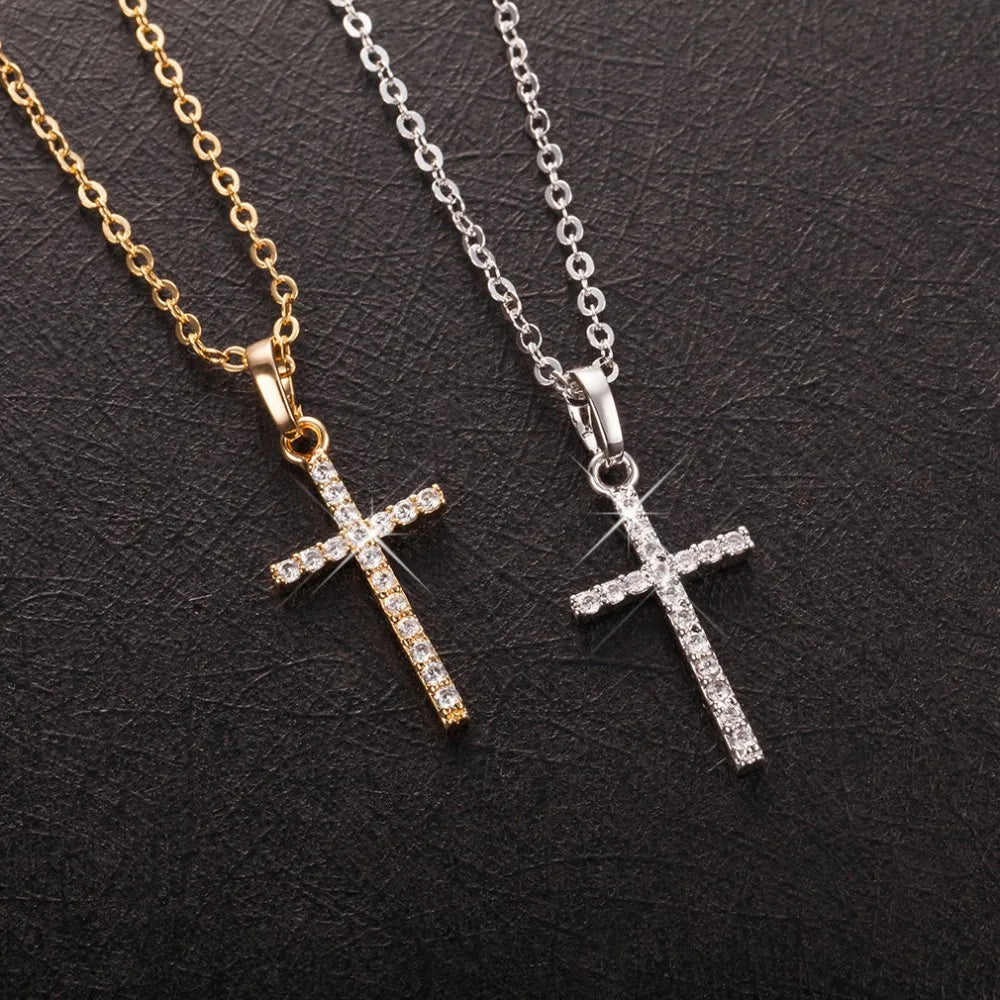 Cross Pendant Rhinestone Inlay Adjustable