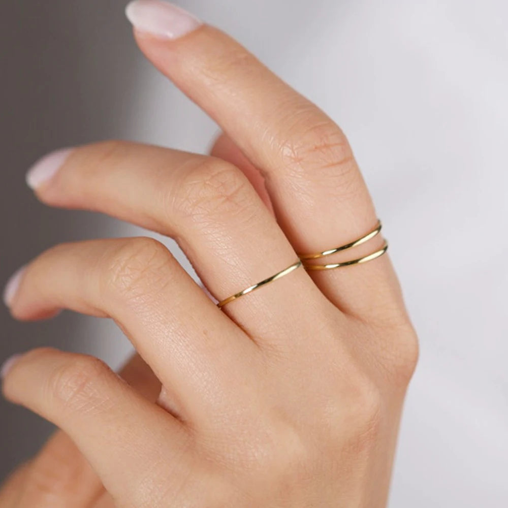Minimalist Stainless Steel Rings Thin Classic Combo Dome Stacking Steel Wedding Rings Gift Gold Color Jewelry