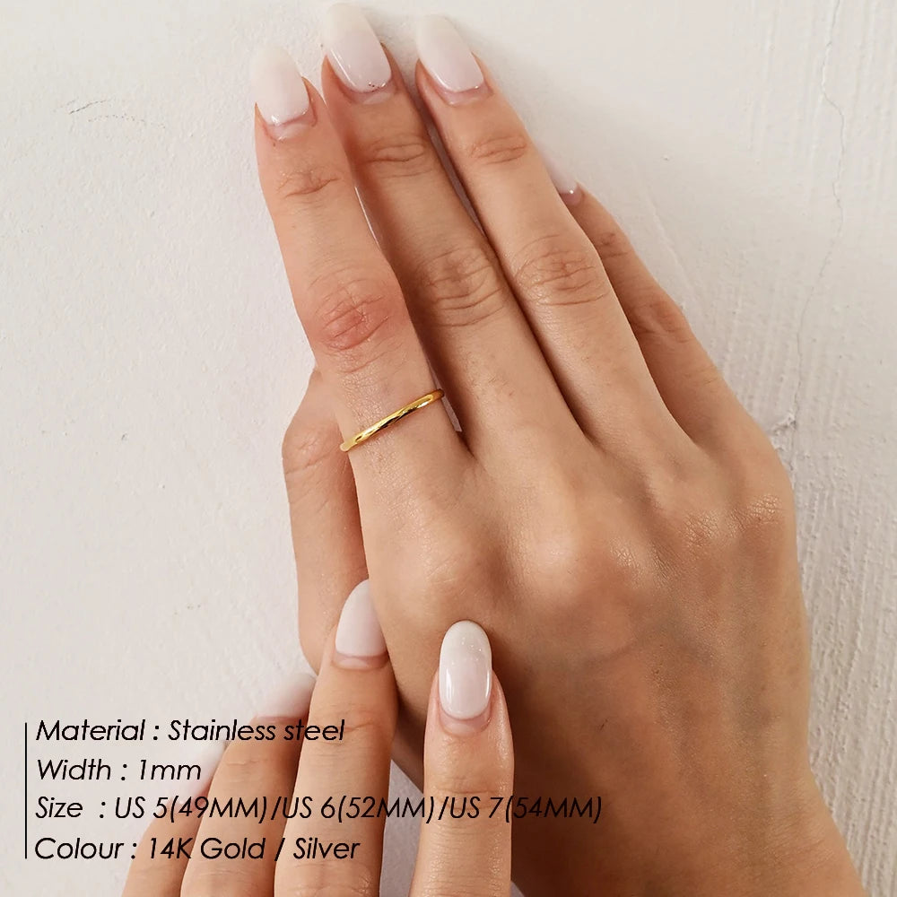 Minimalist Stainless Steel Rings Thin Classic Combo Dome Stacking Steel Wedding Rings Gift Gold Color Jewelry